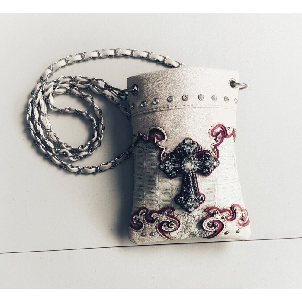 Rustic Cross Handbag Chain Crossbody Strap Off-White Purse